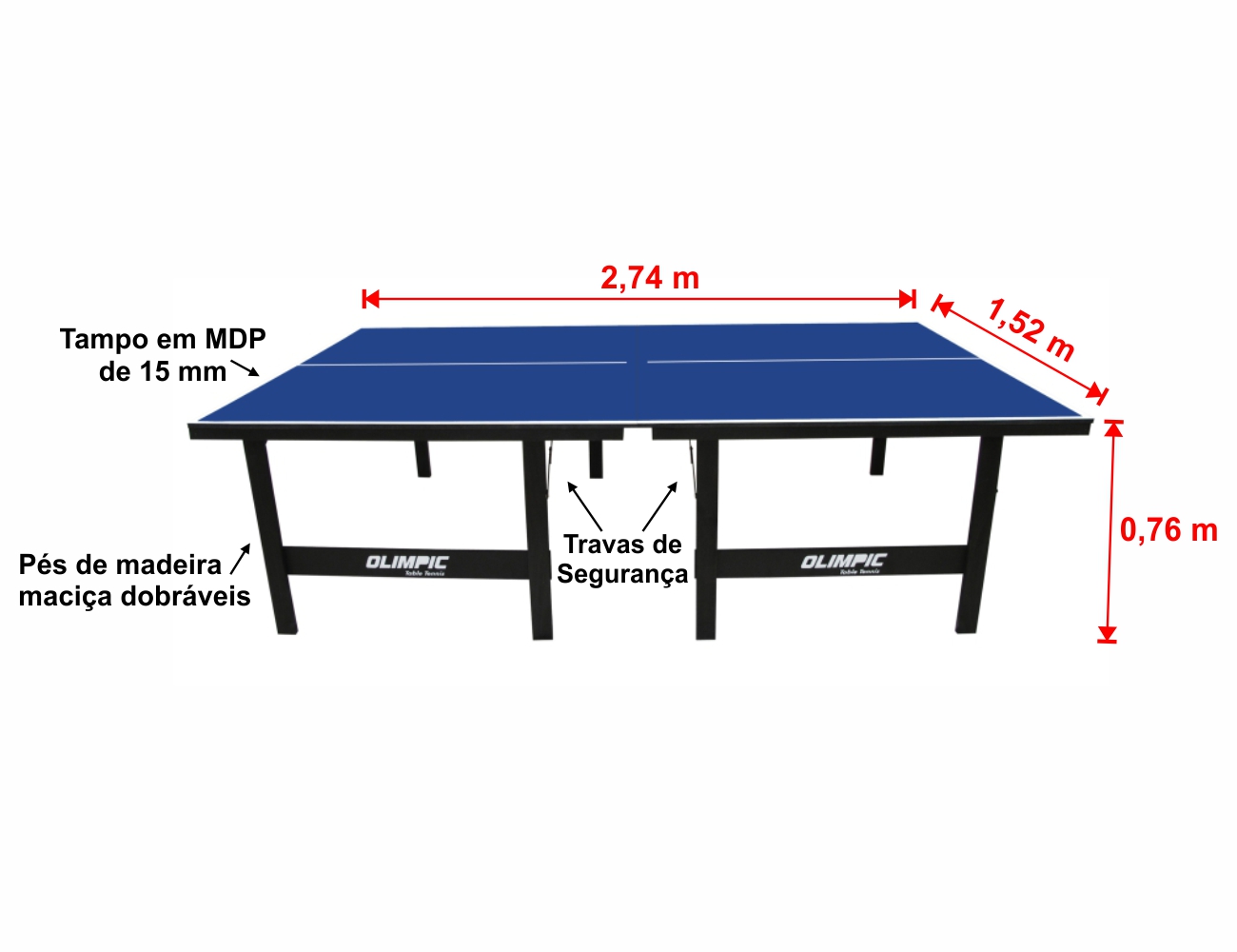 Mesa de Tênis de Mesa / Ping Pong Olimpic 1013 MDP 15mm
